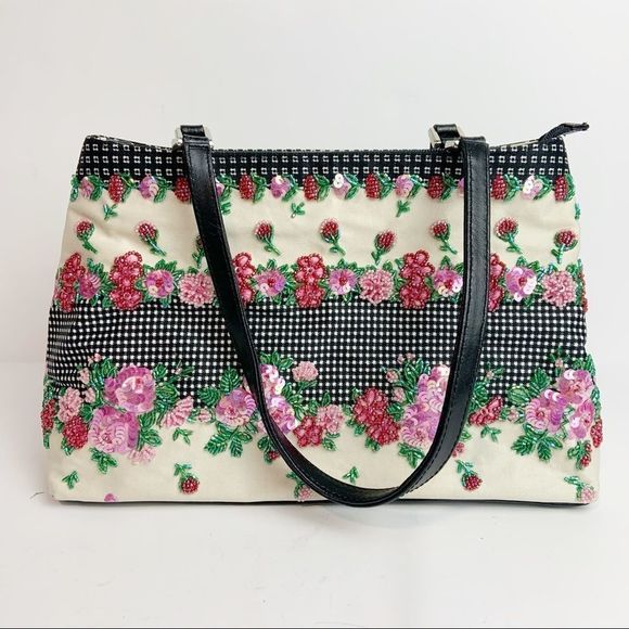 Vintage Isabella Fiore Floral Sequin Handbag Tote - Picture 1 of 9